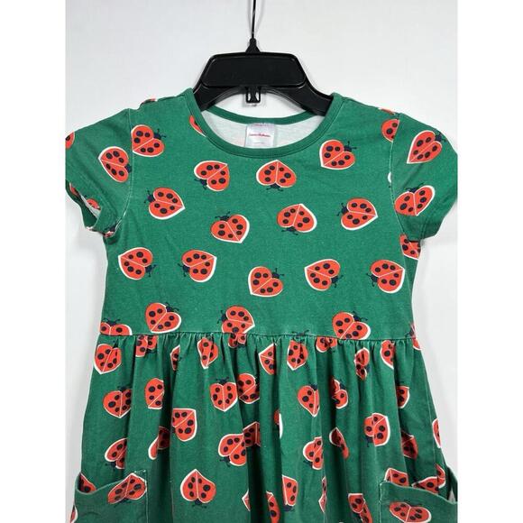 Hannah Anderson Green Ladybug Playground Dress Size 8 130cm Hearts Pockets - Picture 2 of 4